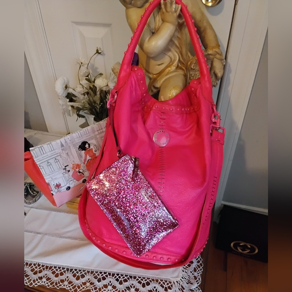 Marc Jacobs Hot Pink Studded Bucket Bag Crossbody Set  Lot